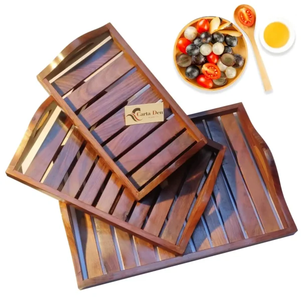 CARTADEN Wooden Serving Trays Large Medium And Small Set of 3 (Upper Round Handle)