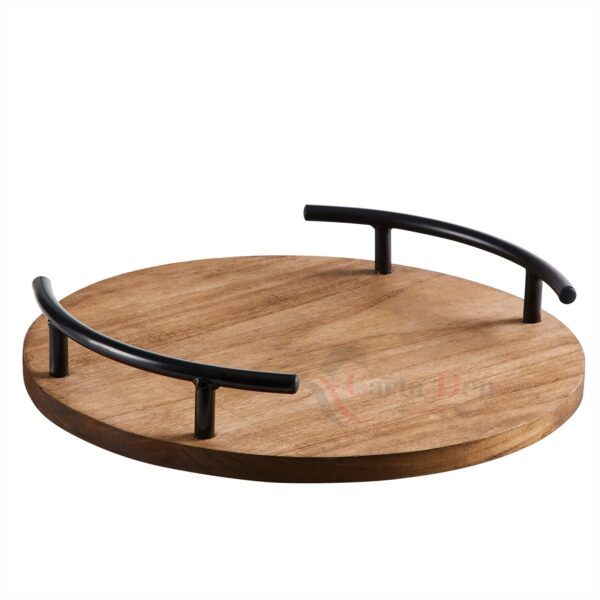 CARTADEN Wooden Round Serving Tray With Metal Handle - Image 7