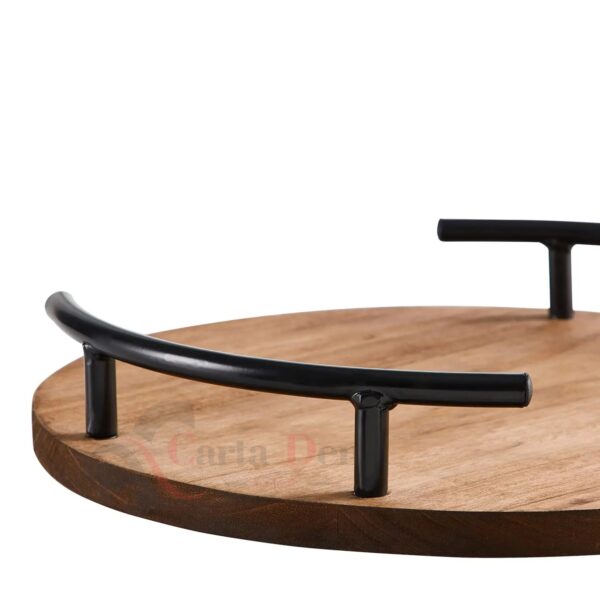 CARTADEN Wooden Round Serving Tray With Metal Handle - Image 2