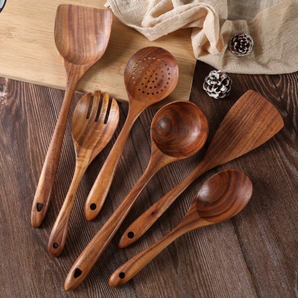 CARTADEN Wooden Spoons for Cooking and Serving Nonstick Set of 6