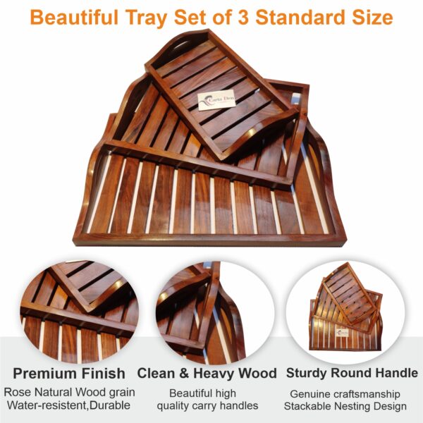 CARTADEN Wooden Serving Trays Unique Style with Round Handle Large, Medium and Small (Set of 3) - Image 3