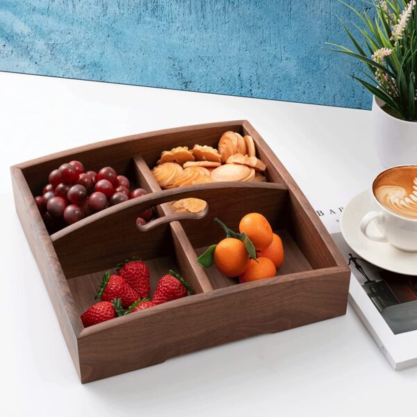 CARTADEN Wooden Serving Tray Divided Platter 4 Compartment